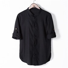 风棉麻大码衬衣男士休闲衬衫长袖立领复古盘扣男装M107-P50，男装衬衫，钱塘788(原4013)