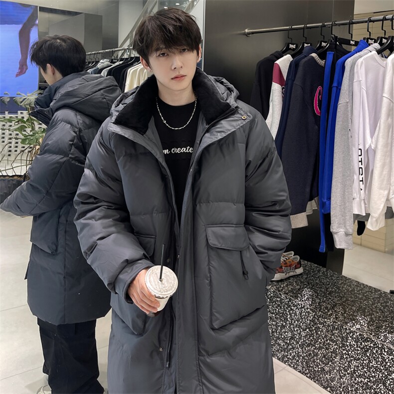 羽绒服男冬季新款宽松港风长款连帽白鸭绒外套YR928-P180(控价208，男装羽绒服，星座214-3