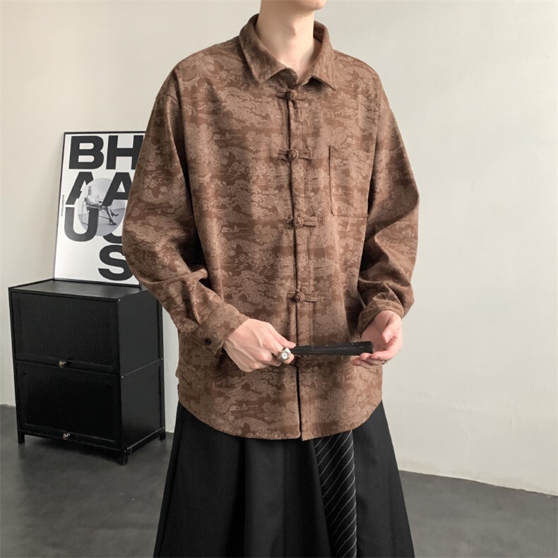 2025秋冬新款灯芯绒清明上河图新中式盘扣唐装汉服2535-P60，男装民族服装，电商A057