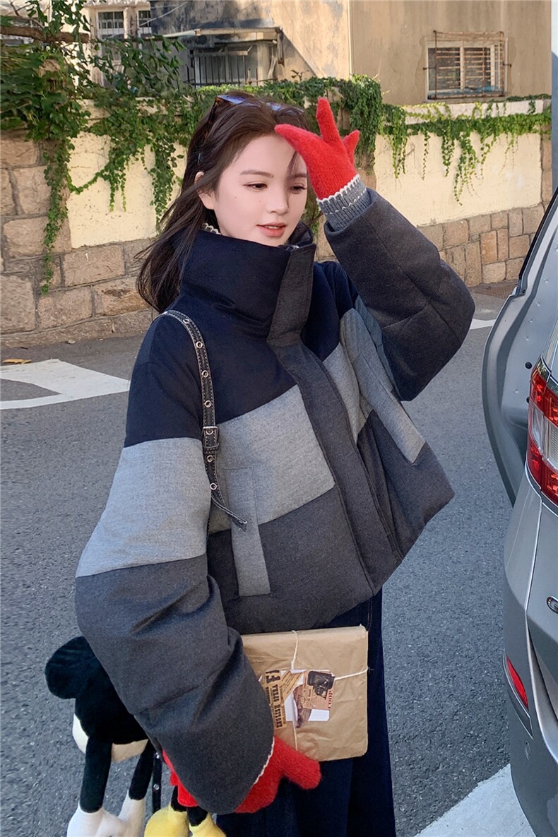 主推现货2025冬季三色拼接呢料90%羽绒服C022-9161-P285-428,女装羽绒服,2C022
