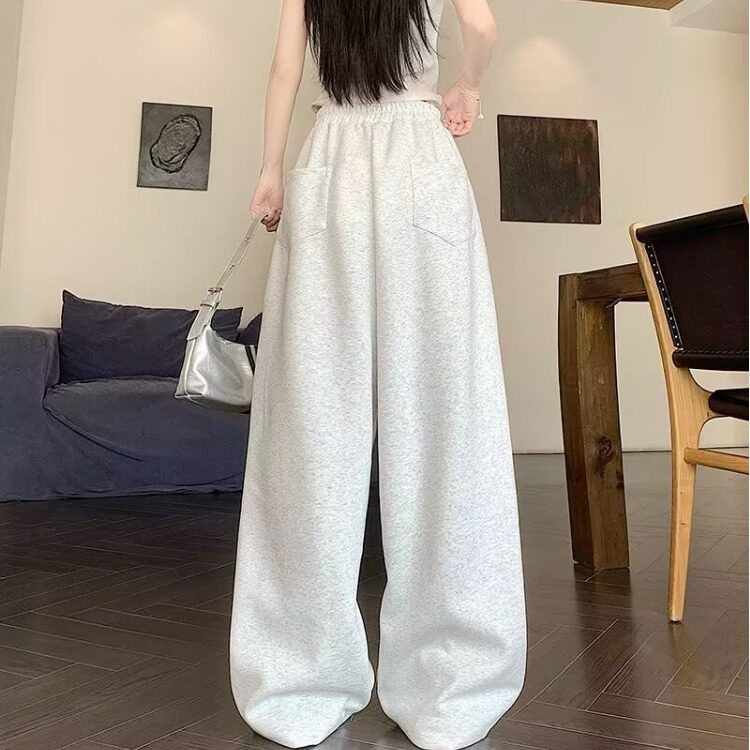 休闲裤男女松紧腰抽绳阔腿裤秋宽松显瘦裤子直筒裤拖地裤卫裤长裤,男装休闲裤,星座410-6（原星座1304-1）
