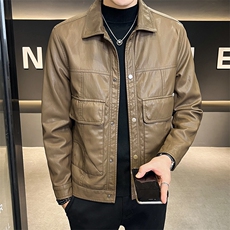皮衣男秋季2025新款休闲男士潮牌帅气机车外套A313-6828-P135，男装皮衣，电商A313