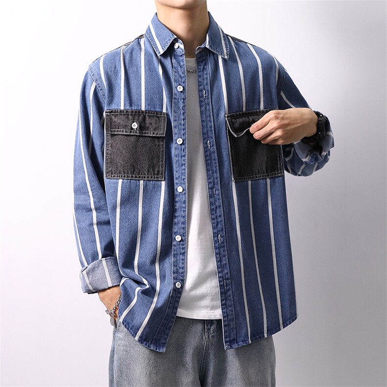 秋季流行男牛仔衬衣宽松休闲长袖衬衫外套XZ310B-3-CY955-P60,男装衬衫,星座310B-3