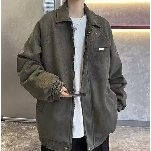 W008-P62麂皮绒翻领外套港风帅气拉链纯色百搭机能夹克男女,男装夹克,电商B323A