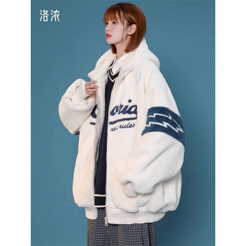 网络图现货潮牌慵懒风拼接加厚羊羔绒情侣立领保暖棉服JX13-P58,男装卫衣,星座715-7