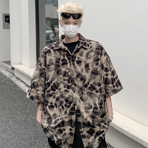 CS6002-特35控58 抖音品 夏季美式高街豹纹冰丝短袖男潮流花衬衫图片