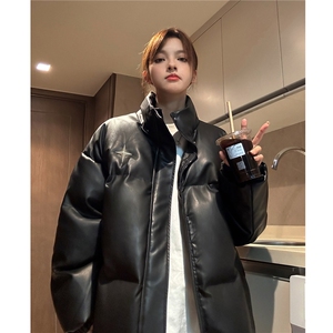 中性风 PU皮棉衣情侣装男装立领棉衣宽松棉服冬装外套G1071 P128图片
