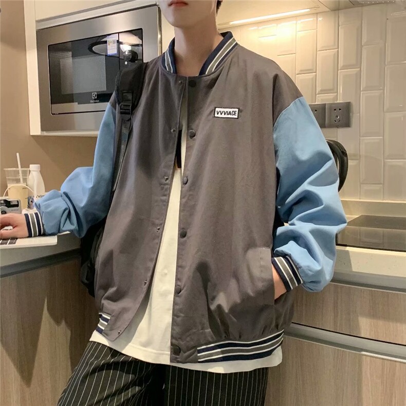 撞色拼接棒球服秋季潮牌宽松ins运动夹克休闲百搭外套W1877-P42,男装夹克,星座512-2