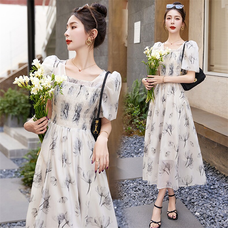 高个子连衣裙175穿搭加长款森系水墨印花长裙到脚踝170温柔风裙子，女装连衣裙，依如秀(原杭风阁)