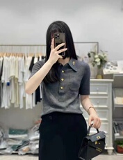通勤知性干练简约polo衫短袖，女装T恤，雪真羊绒