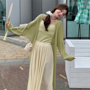 清冷系开衫披肩吊带半身裙套装女夏松驰感流行爆款三件套千金风图片