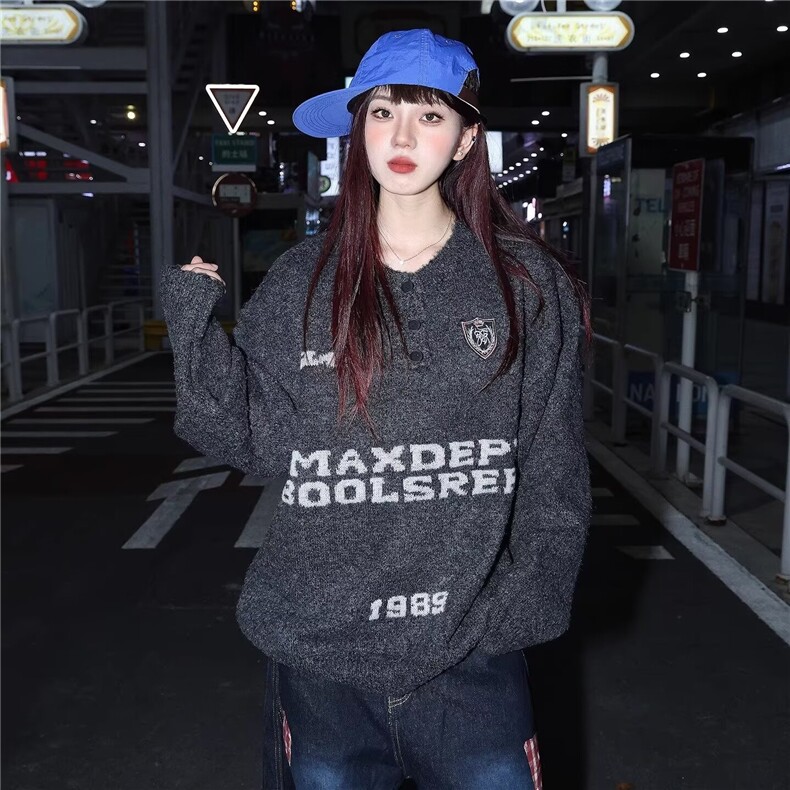美式复古V领设计感软糯毛衣男女秋季高街学院风针织衫外套上衣潮,男装针织衫/毛衣,星座506A