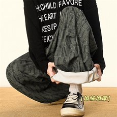 冬季保暖加绒格纹休闲裤男垂感百搭直筒长裤女5D2020-TP4588，男装棉衣，电商A102