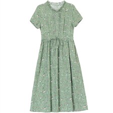 欣贝拉2022夏装新款短袖棉麻印花连衣裙冰凉棉料，女装连衣裙，欣贝拉