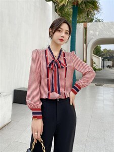 高档次千鸟格衬衫,女装衬衫,艾绮雪影