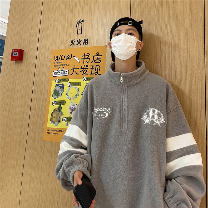 秋冬立领半拉链保暖刺绣双面摇粒绒百搭套头卫衣RWY239-P65控88,男装卫衣,电商B370