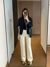 秋冬季复古蓝拼接格纹设计感翻领显瘦牛仔衬衫外套，女装衬衫，湘姗