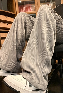 8XL-M 特大码冰丝褶皱肌理感裤子男韩版潮流百搭拖地裤K951P48图片