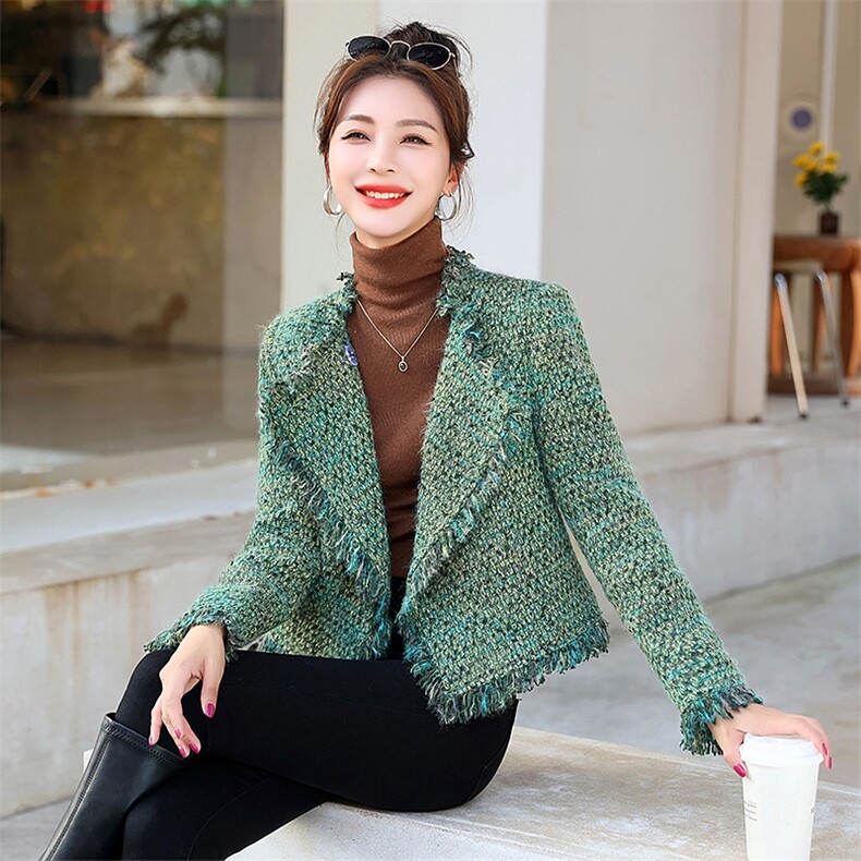 气质名媛小香风粗花呢短外套女春秋2025新款小个子高级感流苏上衣,女装毛呢外套,星宇服饰