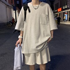 百搭时尚新款原宿男T恤简约日系休闲套装H92P40图片