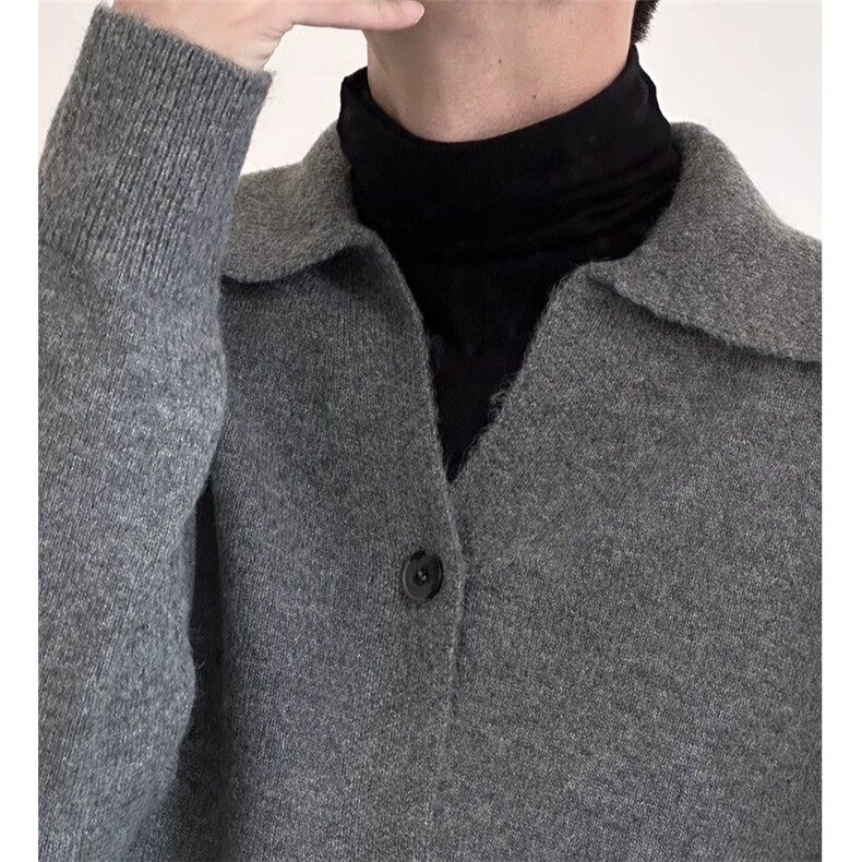 复古百搭松弛感翻领开衫毛衣秋冬慵懒风软糯针织衫外套秋网图图片
