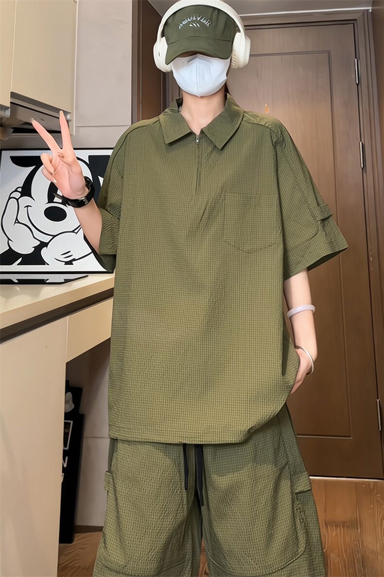量大优供视频泡泡纱polo衫套装短袖短裤男XH77TZ-特P50,男装牛仔裤,电商B367
