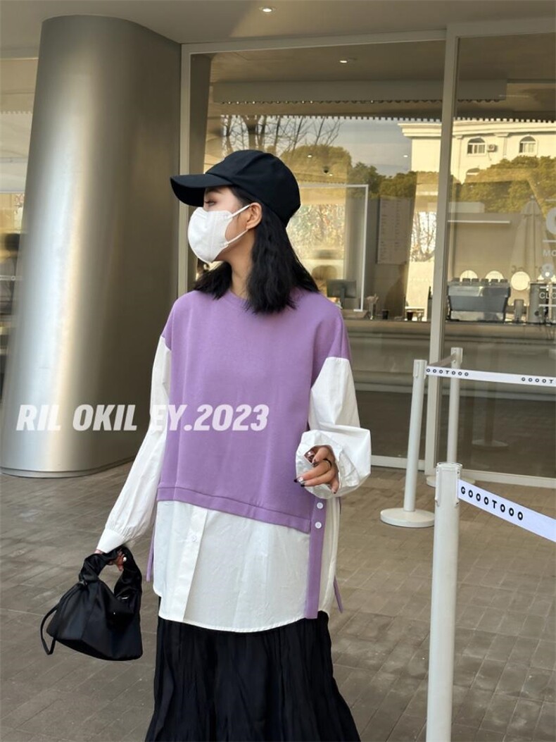 雷洛奇丽—2023春装拼接衬衫，女装衬衫，雷洛奇丽