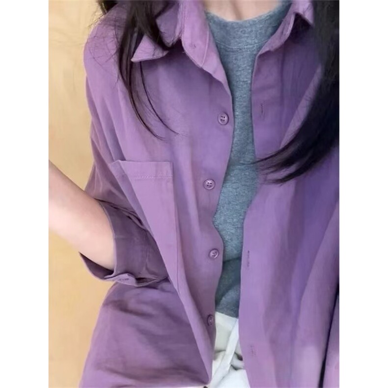 【有货】DCSA244-特批40多巴胺紫色长袖衬衫男女秋季纯棉情侣衬衣图片