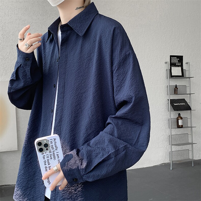 8XL-M泡泡纱盐缩肌理长袖衬衫男春季冰丝外套防晒衬衣CS29007P40图片