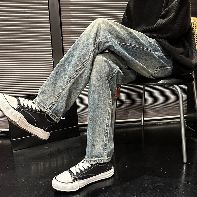 秋季新款美式复古休闲直筒裤宽松牛仔裤男3701P58,男装牛仔裤,星座902A
