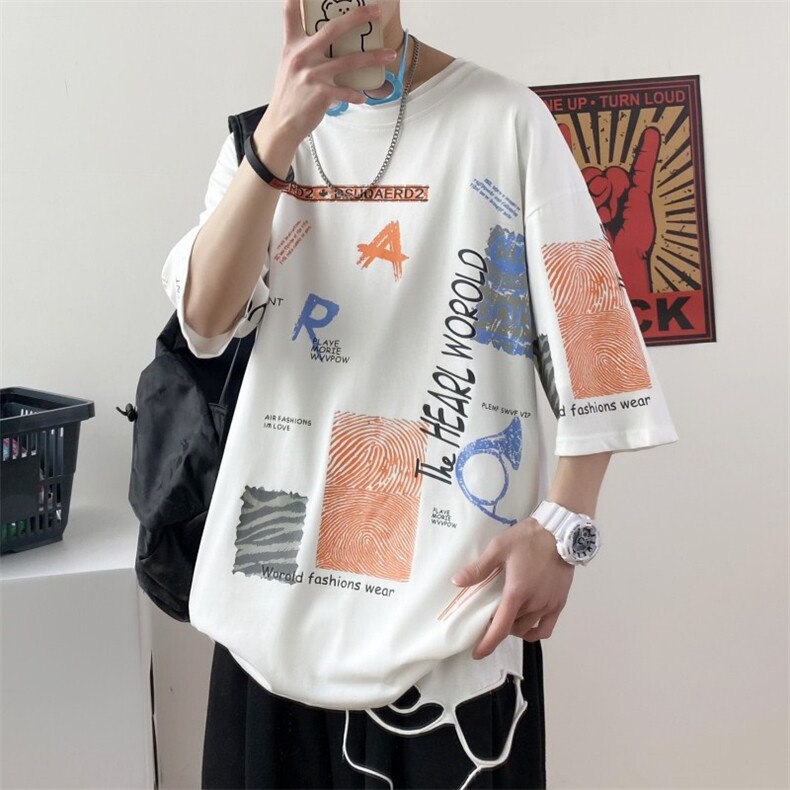 夏季短袖t恤男港风t恤打底衫A2100-A8312-P28控48,男装T恤,星座210-3