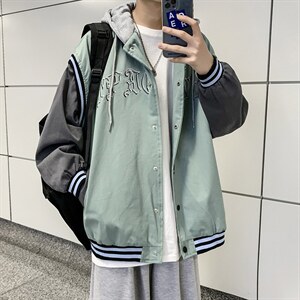 春秋潮牌宽松ins高街情侣上衣连帽拼接棒球服夹克男 W5417-P60图片