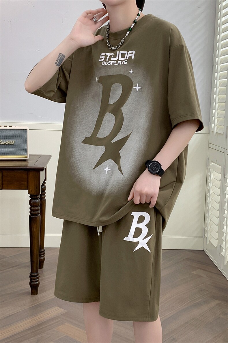 高品质夏季短袖t恤套装冰丝透气凉爽宽松青少年男装DF326P65控89,男装休闲套装,电商A086