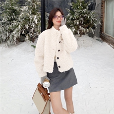 小清新皮毛一体羊羔毛短外套1C045H8709P185K298，女装棉衣/棉服，红龙果