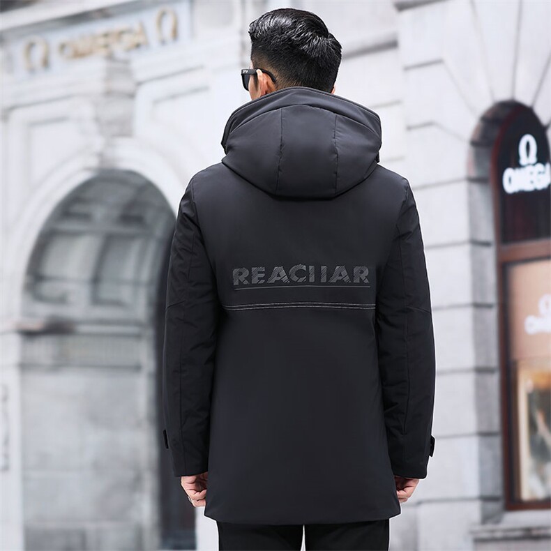 羽绒服男中长款潮流男士连帽休闲保暖厚款冬装外套KCN3019-5-P295，男装羽绒服，电商B212（原钱塘6029）