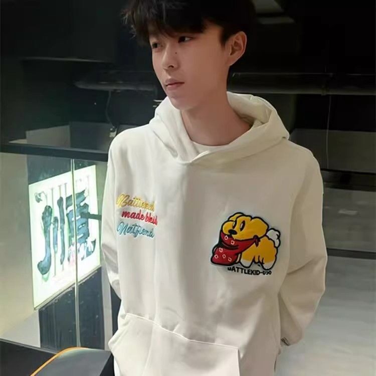 2025潮流新款卡通小狗魔术贴连帽卫衣男宽松百搭情侣上衣WY1016，男装卫衣，星座208-5