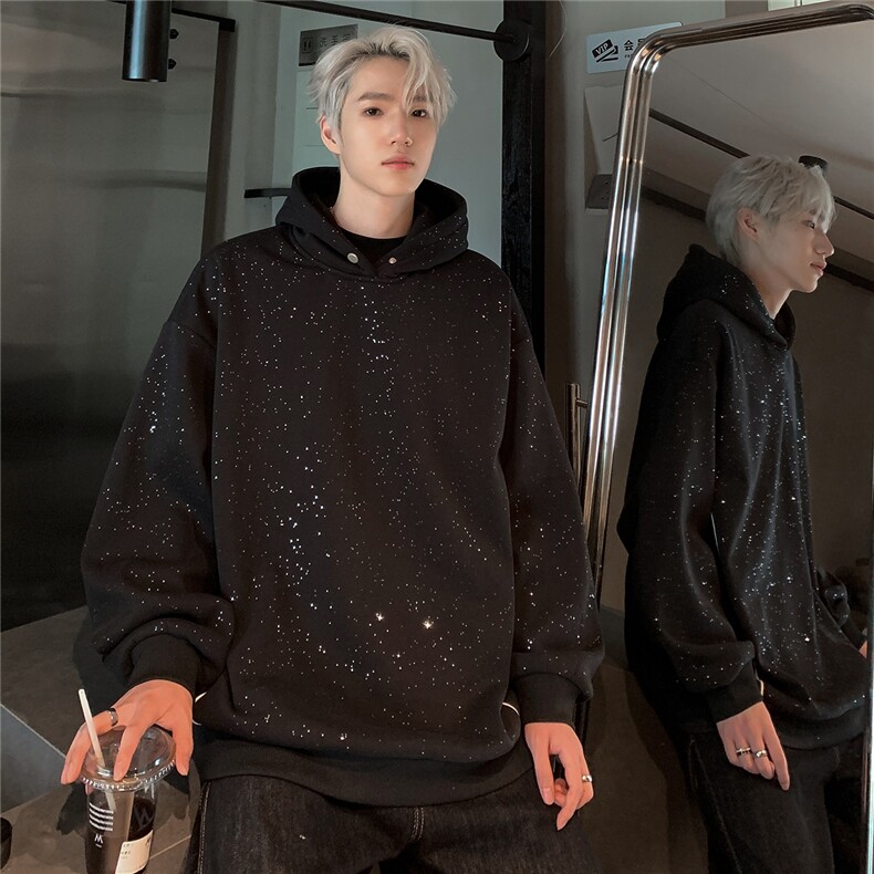 满天星重磅连帽卫衣男女款春秋季亮片细闪情侣复古外套W092-P60,男装卫衣,电商C307