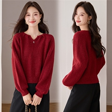 慵懒风V领镂空细闪慵懒针织衫欧洲站2025秋季新款韩系别致上衣女，女装羊毛衫，艾米