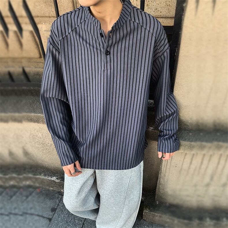潮流宽松亨利领卫衣美式复古长袖T恤A161-MT-2604-P42,男装T恤,电商A161