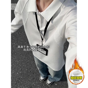 抖音得物高品质美式高街重磅曼巴棉结构螺纹拼接翻领卫衣长袖T恤图片