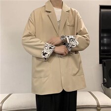 新款小西装外套男潮流ins港风宽松百搭高级感印花西服W1829-P58，男装西服，星座512-4