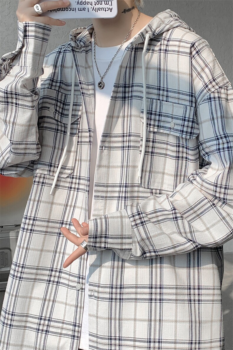 wassuphappy连帽长袖衬衫套装男春秋季潮牌连帽休闲衬衣一套搭配,男装衬衫,电商A059