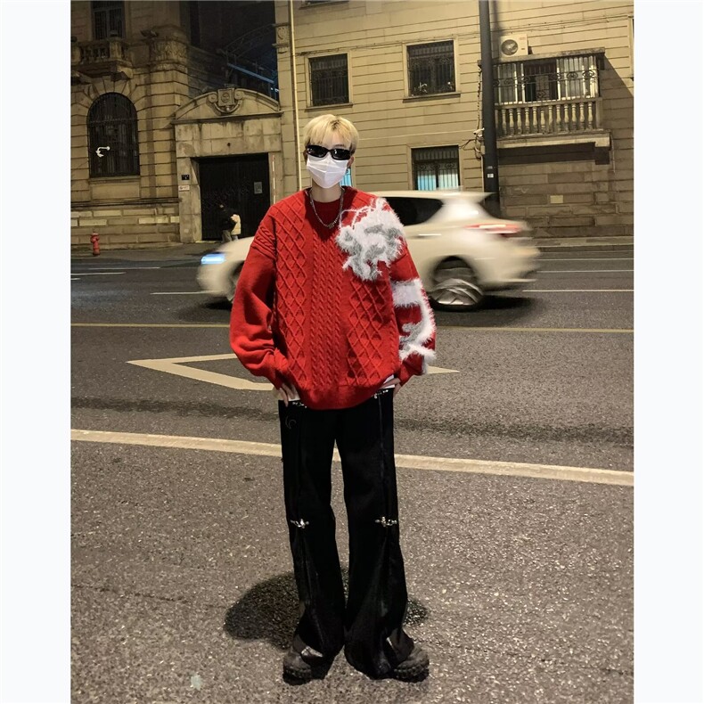 针织衫男韩版潮流高街帅提花龙2024冬季新款ins毛衣外套MZ418-P53,男装针织衫/毛衣,星座412-3