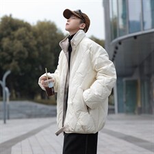 菱形格立领保暖棉衣男冬季加厚简约宽松情侣棉服1001-1-MY906-P85，男装棉衣，星座1001-1