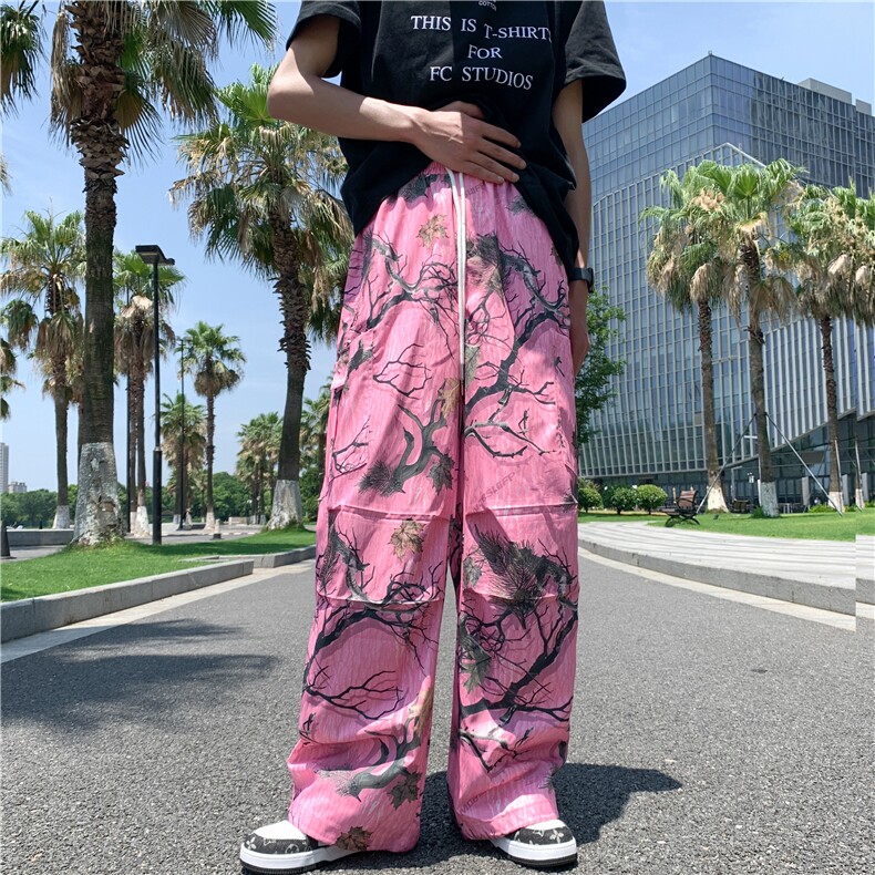 阔腿裤男韩版潮流印花高街帅气美式2023夏季新款ins长裤K4336-P34图片