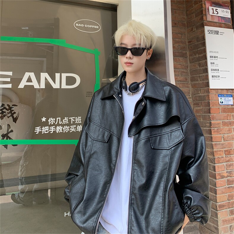 XJ415-特75控138机车皮衣外套男美式设计感潮牌宽松痞帅皮夹克,男装夹克,电商B370
