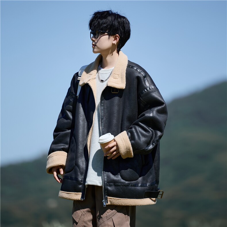 相机片港风大码棉衣外套皮毛一体男加厚棉袄 MY198 P128 控198图片