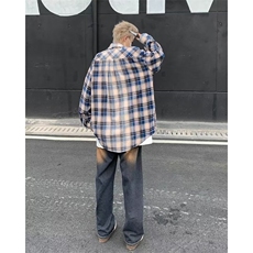 春秋款美式复古格子衬衫男士春秋新款潮流百搭拼色长袖衬衣外套，男装衬衫，星座1013