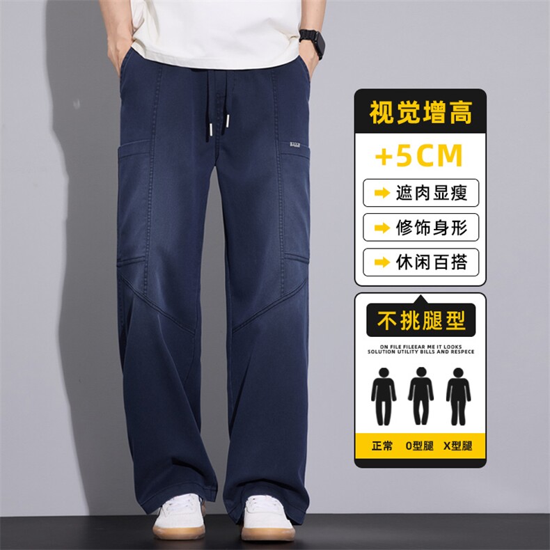 男士裤子春夏款高级感潮牌宽松直筒显高拼接工装裤男款Z2606-P55图片