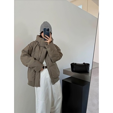现货5W件冬季三防重磅boxy短款羽绒连帽PU皮棉衣外套防风加厚棉服，男装棉衣，电商A443
